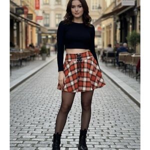 Plaid Orange Skirt goth streetwear